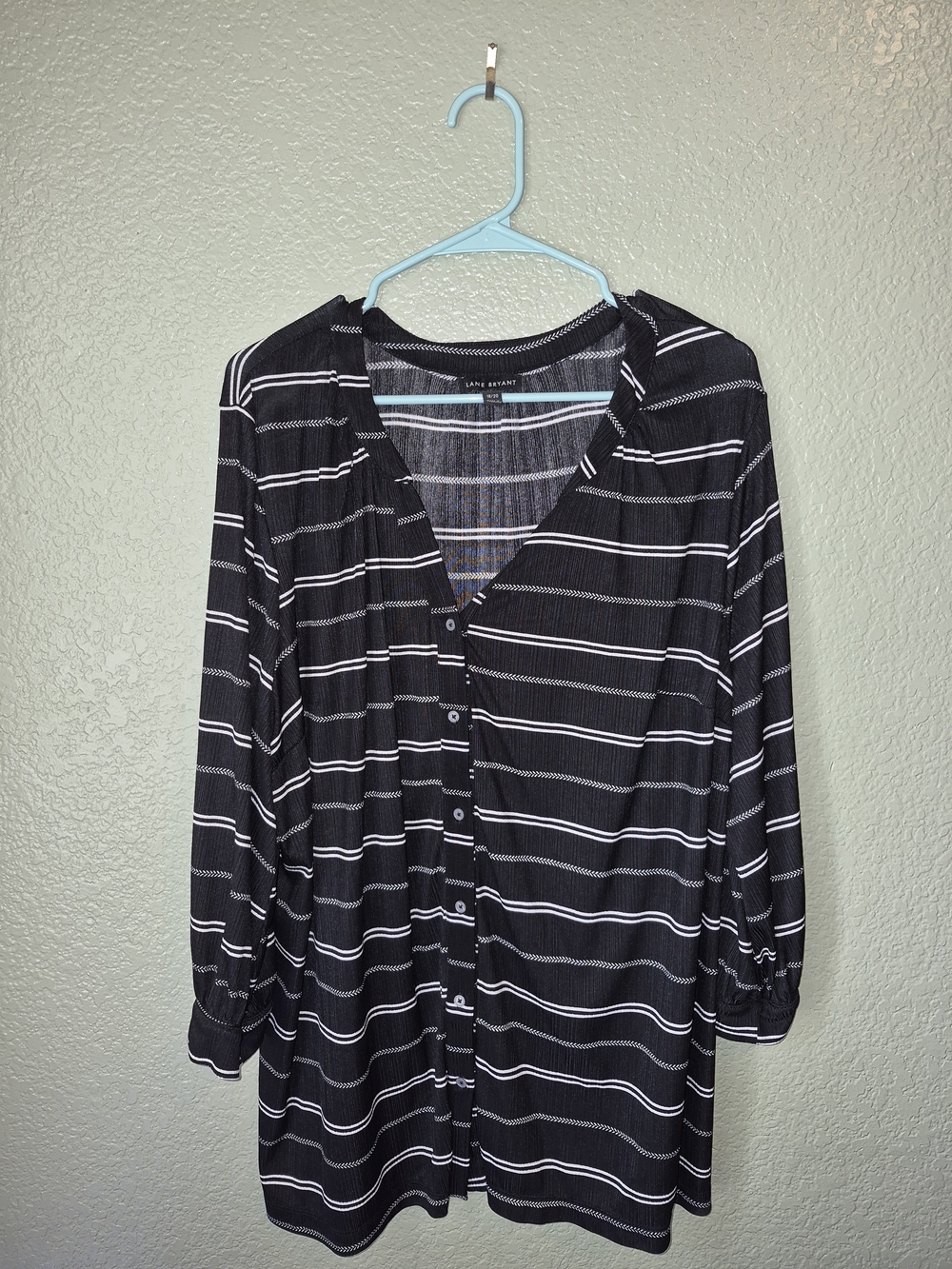Lane Bryant Black and White Striped Button-Down Tunic